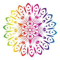 Multicolored rainbow mandala on white background. Round pattern. Beautiful symmetrical element. Antistress, relaxation