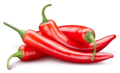 Foto op Plexiglas Hete pepers Red hot chili peppers geïsoleerd op witte achtergrond