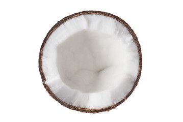 Half of coconut isolated on white background. Top view     