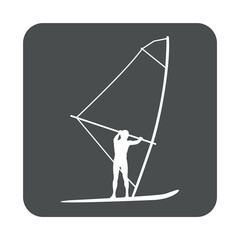 Concepto actividades para vacaciones de verano. Silueta windsurfista en cuadrado de color gris
