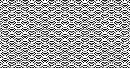 Chinese new year. Vector black and white abstract design. Japanese traditional background with waves