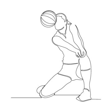 continuous line drawing of male and Female professional volleyball player isolated on with ball.