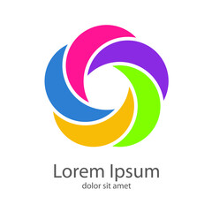 Logotipo abstracto con curvas girando en varios colores