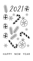 Happy New 2021 Year. Holiday vector illustration. Black and white design. 2021 new year background