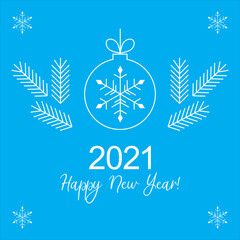 Obraz premium Happy New Year. 2021 holiday design. Happy New 2021 Year. Holiday vector illustration. Blue and white design. 2021 new year background