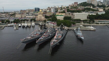 Fototapeta na wymiar Russian naval ships on anchor in Vladivostok