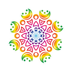 Multicolored rainbow mandala on white background. Round pattern. Beautiful symmetrical element. Antistress, relaxation