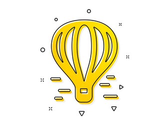 Flight transport with basket sign. Air balloon icon. Aircraft symbol. Yellow circles pattern. Classic air balloon icon. Geometric elements. Vector