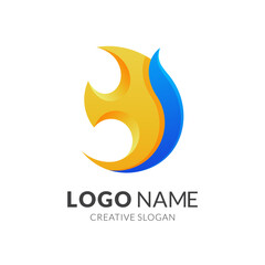 fire logo design, modern 3d logo style in gradient yellow and blue color