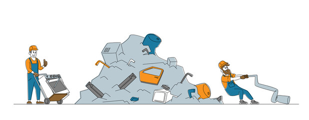 Worker Pulling Old Washing Machine on Manual Cart to Scrapmetal Dump. Metallic Scrap or Junk Reuse, Recycling Industry