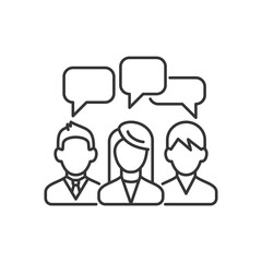 Three Speaking People with Chat Bubbles under Head Icon. Vector