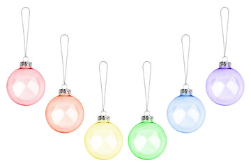 Christmas decoration hanging glass balls set LGBTQ community rainbow flag colors on white...