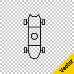 Black line Longboard or skateboard cruiser icon isolated on transparent background. Extreme sport. Sport equipment. Vector Illustration.