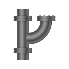 Pipe vector icon. Made from steel or metal connection by flange fitting fixing by screw and bolt. Part for pipeline construction to transport oil and gas in industry, water in plumbing and irrigation.