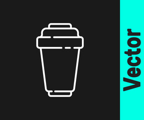 White line Water filter cartridge icon isolated on black background. Vector Illustration.