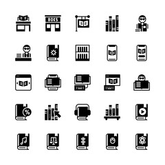 Set of bookstore, book sale, sale book glyph style icon - vector