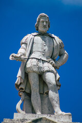 View of a monument in the downtown area of Lisbon, the hilly coastal capital city of Portugal and one of the oldest cities in Europe