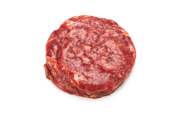 Raw minced beef isolated on white background.