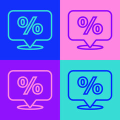 Pop art line Discount percent tag icon isolated on color background. Shopping tag sign. Special offer sign. Discount coupons symbol. Vector Illustration.