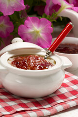 Rice pudding with homemade raspberry jam