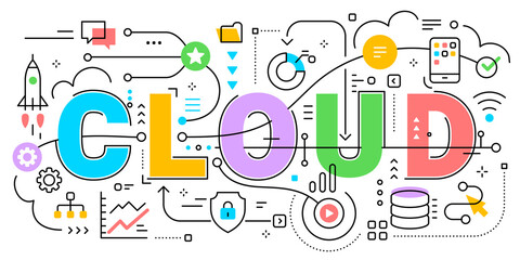 Fototapeta premium Vector abstract technology illustration of word cloud and graphic element on white background.