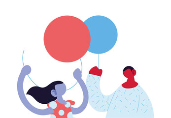 Father and daughter cartoon with balloon vector design