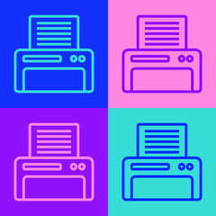 Pop art line Printer icon isolated on color background. Vector Illustration.