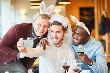 Friends in funny disguise take a selfie