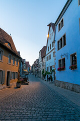 historic buildings in the old city center of Rothenburg ob der Tauber