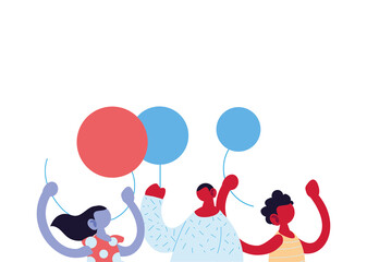 Father son and daughter cartoon with balloons vector design