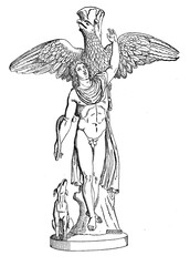 Vintage illustration, Ganymede carried off by the eagle sent by Zeus, marble statue 2nd century AC, Vatican Museums