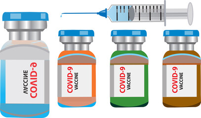Medical vaccine vector illustration with syringe and bottle concept, corona virus cure. bottle. Covid 19 And effective vaccine vector files.