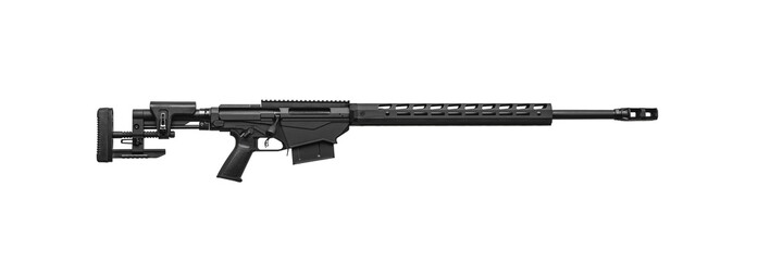 Modern sniper rifle without telescopic sight isolate on white background. Weapons for the army,...