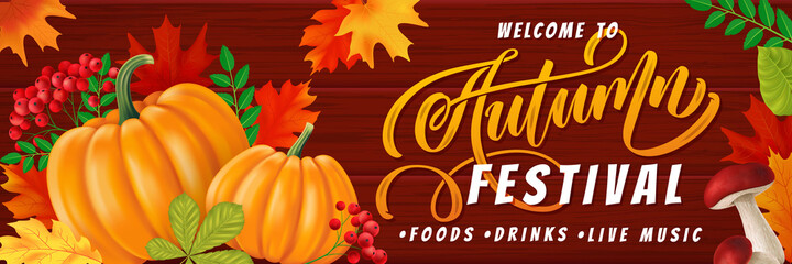 Autumn background, red and yellow leaves frame.  Vector illustration EPS10.