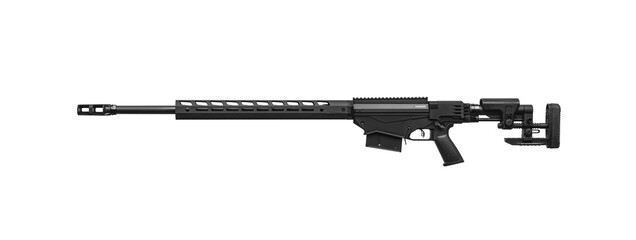Modern sniper rifle without telescopic sight isolate on white background. Weapons for the army,...