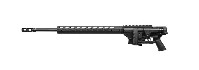 Modern sniper rifle without telescopic sight isolate on white background. Weapons for the army,...