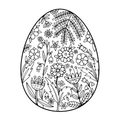 Vector Easter art plants, flowers in egg shape