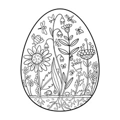 Vector Easter art plants, flowers in egg shape