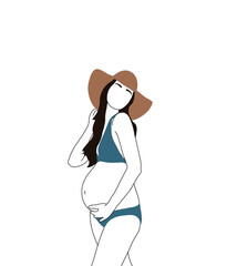 pregnant woman in swimsuit on the beach