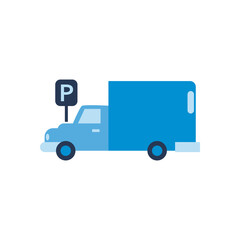 parking road sign and truck flat style icon vector design