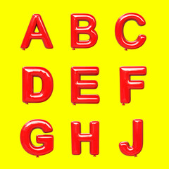 Glossy red balloon font set. 3d illustration	
