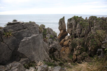 Fototapeta na wymiar View of Pancake Rocks during Winter in Punakaiki, South Island, New Zealand.
