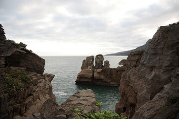 View of Pancake Rocks during Winter in Punakaiki, South Island, New Zealand.