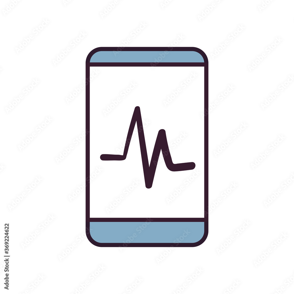 Poster smartphone with pulse line and fill style icon vector design
