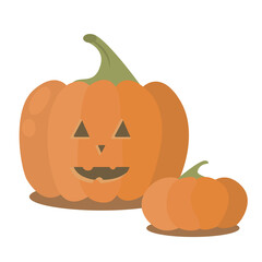 Halloween pumpkin with happy face on white background. Vector flat cartoon Illustration. The main symbol of the Happy Halloween holiday.