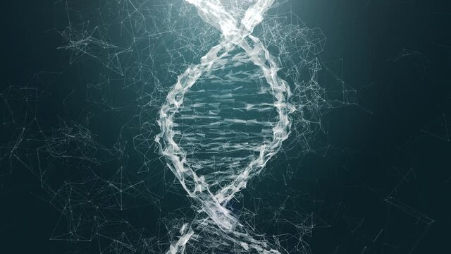 Digital DNA genome double helix animation, isolated on black background. Concept of future bio technology, medicine, gene therapy, development, engineering, AI synergy