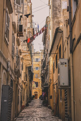 Narrow streets and alleys in Corfu town Greece