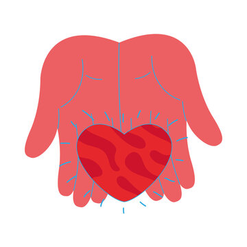 Heart Over Open Hands Vector Design