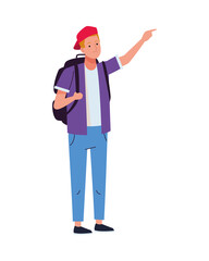 young tourist man happy character