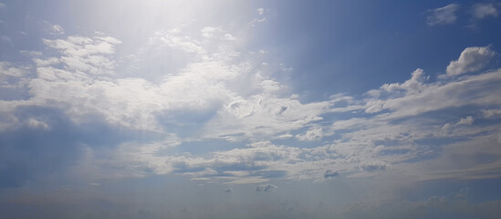 Blue sky panorama. Skyline with white clouds